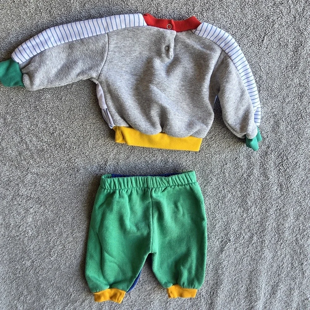 Small Steps 2 Piece Color Block Sweat Suit 6-9 Mos Train‎ Vintage 90s
